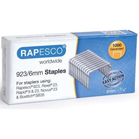 Rapesco nietjes 923/6 mm (type 23), verzinkt, doosje met 1000 nietjes