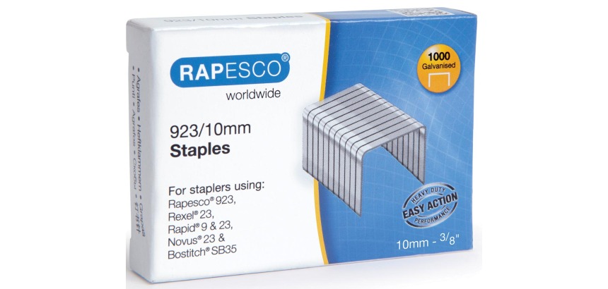Rapesco galvanized staples 923/10 mm (type 23), box of 1000 staples