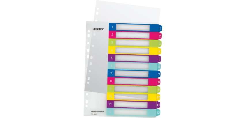 Trennblätter A4+ Polypropylen Leitz WOW 12 Registerkarten in verschiedenen Farben - 1 Set
