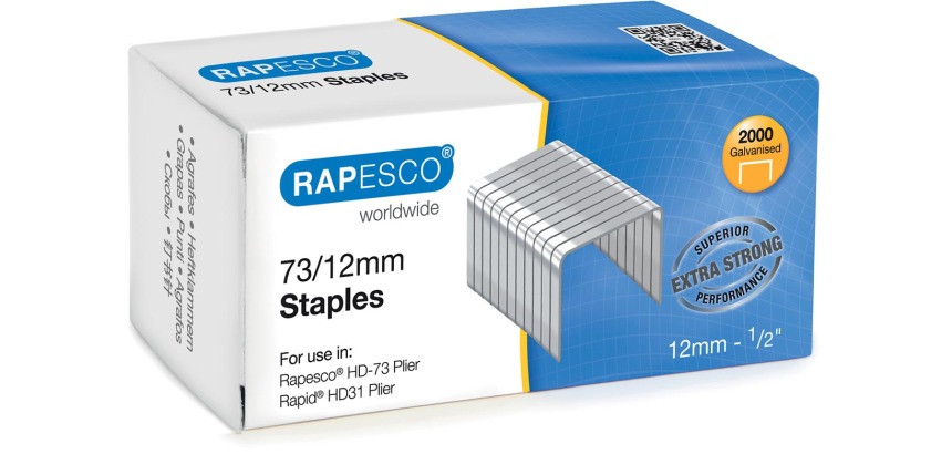 Rapesco agrafes galvanisées 73/12 mm, boîte de 2000 agrafes