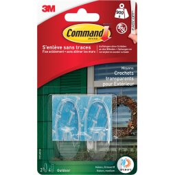 Command decohaak voor buiten, medium, draagvermogen 900 gram, transparant, blister van 2 stuks