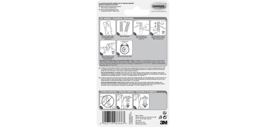 Command crochet pour l'extérieur, medium, capacité 900 g, transparent, blister de 2 pièces
