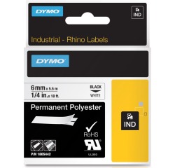 Dymo RHINO tape permanent polyester 6 mm, zwart op wit