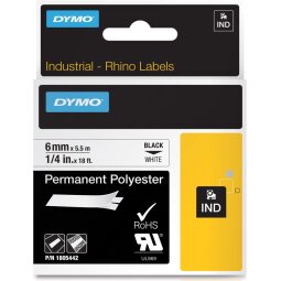 Dymo RHINO tape permanent polyester 6 mm, zwart op wit