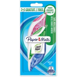 Paper Mate dérouleur de correction Liquid Dryline Grip, blister 2 + 1 gratuit