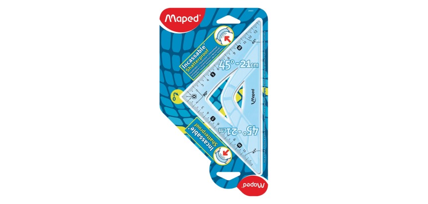 Maped unbreakable set square 21 cm, 45°, assorted colors: blue and green