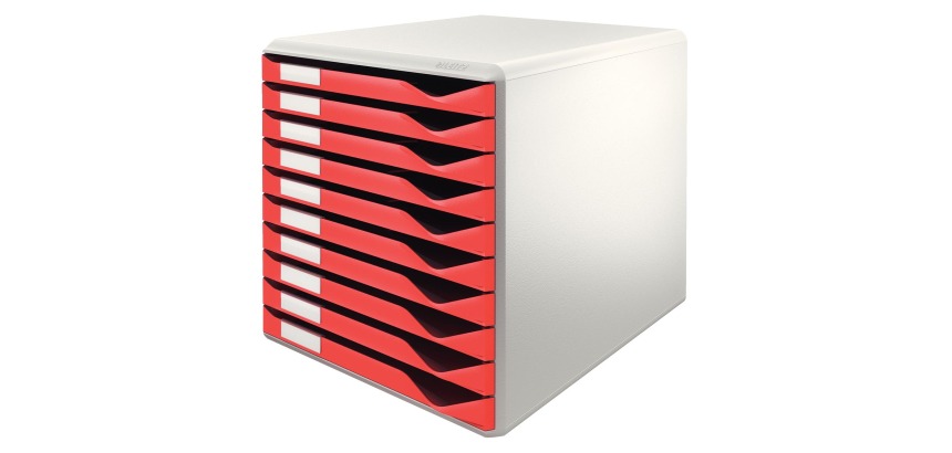 Form organizer module, 10 drawers, gray/red