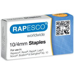 Rapesco agrafes galvanisées 10/4 mm, boîte de 1000 agrafes