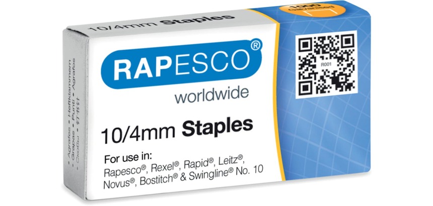 Rapesco verzinkte Heftklammern 10/4 mm, Schachtel mit 1000 Klammern