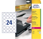 Avery étiquettes de sécurité, 40 mm diamètre, 480 pièces, 24 par feuille, boîte de 20 feuille