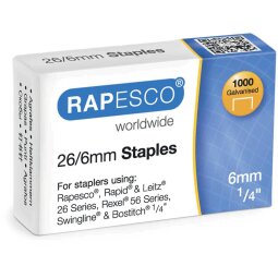 Rapesco nietjes 26/6 mm, verzinkt, doosje met 1000 nietjes