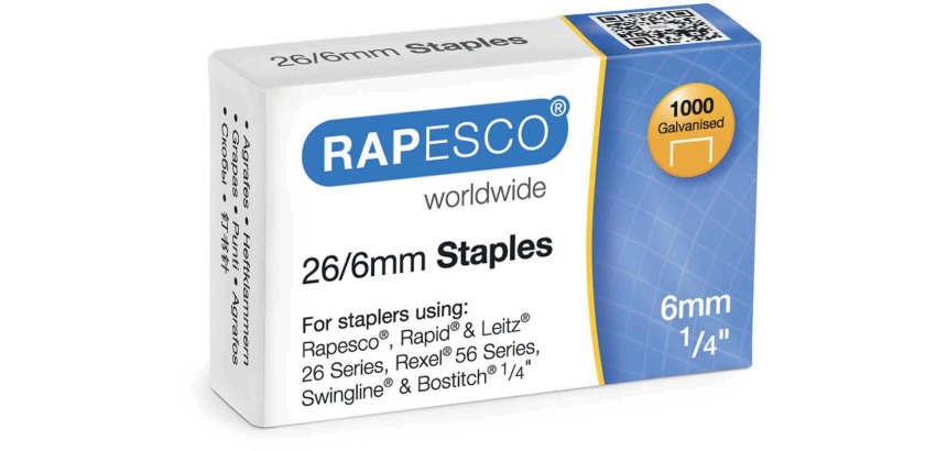Rapesco nietjes 26/6 mm, verzinkt, doosje met 1000 nietjes
