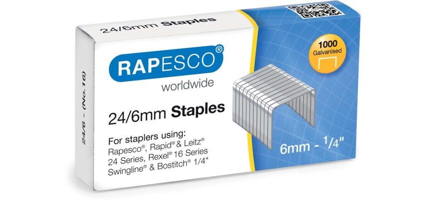 Rapesco agrafes galvanisées 24/6 mm, boîte de 1000 agrafes