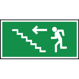 Hard bord nooduitgang "persoon die de trap op gaat, pijl naar links" (PEPR21 366)
