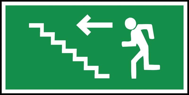 Hard bord nooduitgang "persoon die de trap op gaat, pijl naar links" (PEPR21 366)