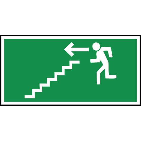 Panneau dur sortie de secours "personne qui descend les escaliers, flèche à gauche" (PEPR32 367)