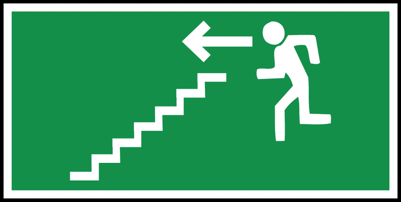 Hartplatte Notausgang "Person die die Treppe hinuntergeht, Pfeil nach links" (PEPR32 367)