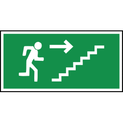 Hard bord nooduitgang "persoon die de trap op gaat, pijl naar rechts" (PEPR21 368)