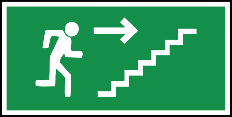 Hartplatte Notausgang "Person die die Treppe hinaufgeht, Pfeil nach rechts" (PEPR21 368)