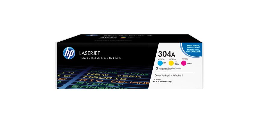 HP 304A - pack de 3 - jaune, cyan, magenta - original - LaserJet - cartouche de toner (CF372AM)