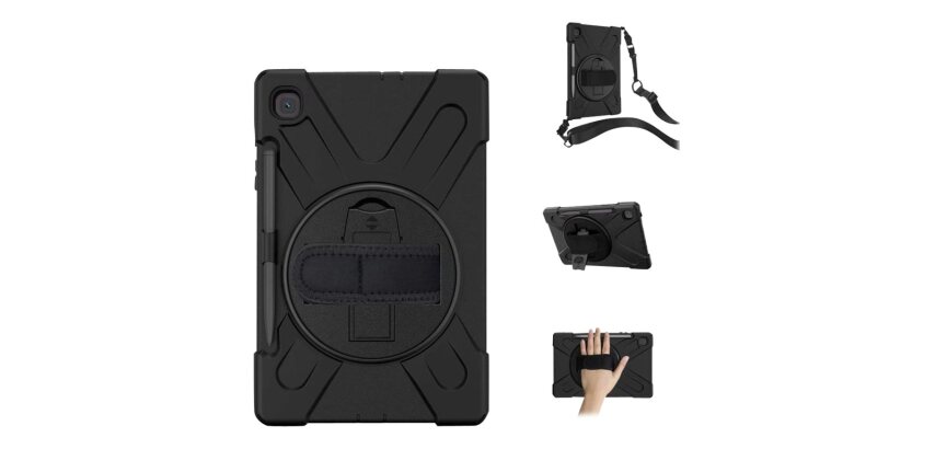 DLH ?oque renforcee avec bandouliere, poignee rotative et pied support pour Samsung Galaxy Tab S6 lite ( SM-P610 / SM-P615)