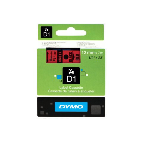 DYMO D1 - Standard Étiquettes - Noir sur rouge - 12mm x 7m