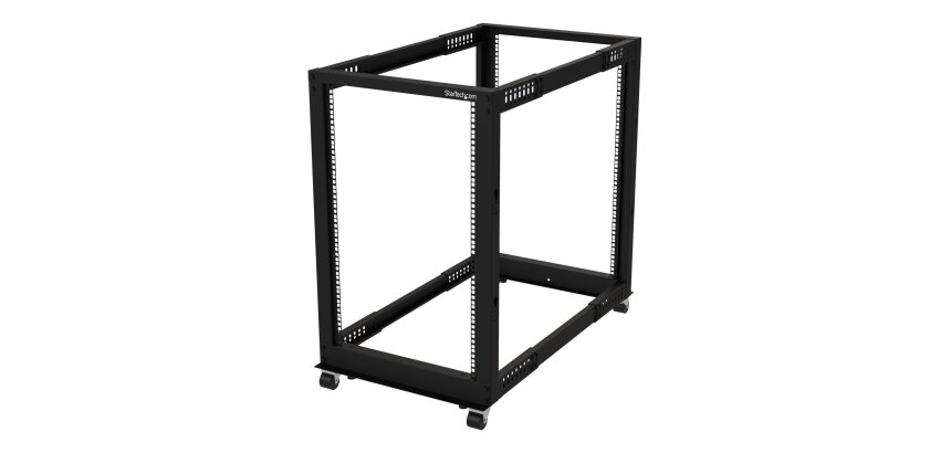 StarTech.com Rack Serveur Mobile 18U 4 Poteaux, Rack Réseau 19" 4 Poteaux avec Roulettes, Rack Roulant avec Profondeur Ajustable pour PC/AV/Données/Informatique - Roulettes, Pieds de nivellement ou Fixation au Sol