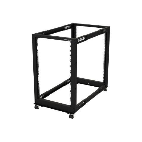 StarTech.com Rack Serveur Mobile 18U 4 Poteaux, Rack Réseau 19" 4 Poteaux avec Roulettes, Rack Roulant avec Profondeur Ajustable pour PC/AV/Données/Informatique - Roulettes, Pieds de nivellement ou Fixation au Sol