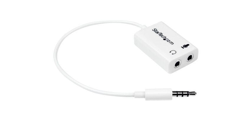 StarTech.com Adaptateur pour casque avec prises pour écouteur et microphone séparées - Mini-Jack 3,5mm 1x (M) 2x (F) - Blanc