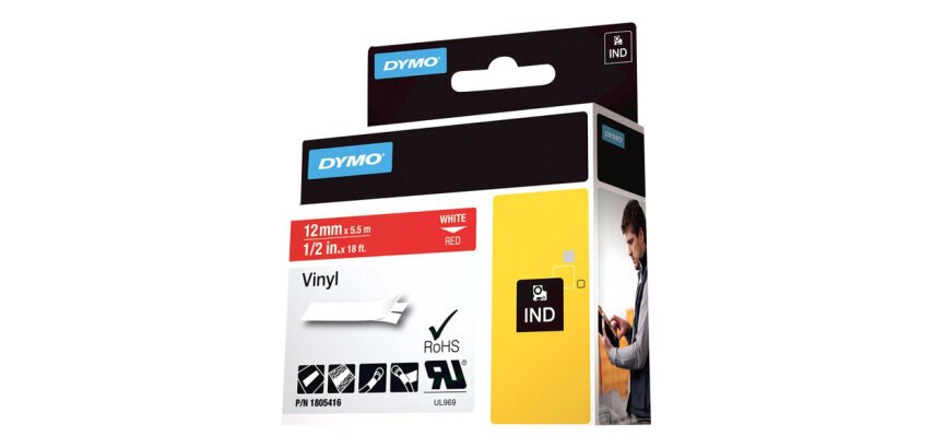 DYMO RHINO Etiquette en vinyle, 12 mm x 5,5 m, noir/