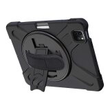DLH COQUE RENFORCEE AVEC EMPLACEMENT STYLET, BANDOULIERE, POIGNEE ROTATIVE ET PIED SUPPORT POUR APPLE IPAD PRO 12.9" 5eme génération (2021)