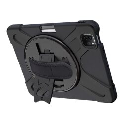 DLH COQUE RENFORCEE AVEC EMPLACEMENT STYLET, BANDOULIERE, POIGNEE ROTATIVE ET PIED SUPPORT POUR APPLE IPAD PRO 12.9" 5eme génération (2021)
