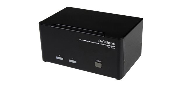 StarTech.com Switch Commutateur KVM USB 2 ports Sortie Vidéo DVI, Audio HUB USB 2.0 3 Écrans - 2 PC