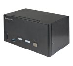 StarTech.com Commutateur KVM DisplayPort 2 Ports pour 3 Moniteurs - 4K 60Hz UHD HDR - KVM de Bureau DP 1.2 avec Hub USB 3.0 2 ports (5Gbps) et 4 Ports USB 2.0 HID, Audio - Commutation par Touches - TAA