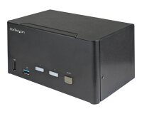 StarTech.com Commutateur KVM DisplayPort 2 Ports pour 3 Moniteurs - 4K 60Hz UHD HDR - KVM de Bureau DP 1.2 avec Hub USB 3.0 2 ports (5Gbps) et 4 Ports USB 2.0 HID, Audio - Commutation par Touches - TAA
