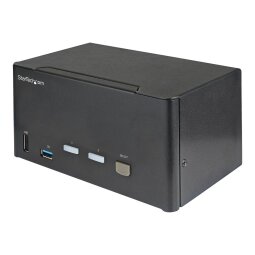 StarTech.com Commutateur KVM DisplayPort 2 Ports pour 3 Moniteurs - 4K 60Hz UHD HDR - KVM de Bureau DP 1.2 avec Hub USB 3.0 2 ports (5Gbps) et 4 Ports USB 2.0 HID, Audio - Commutation par Touches - TAA