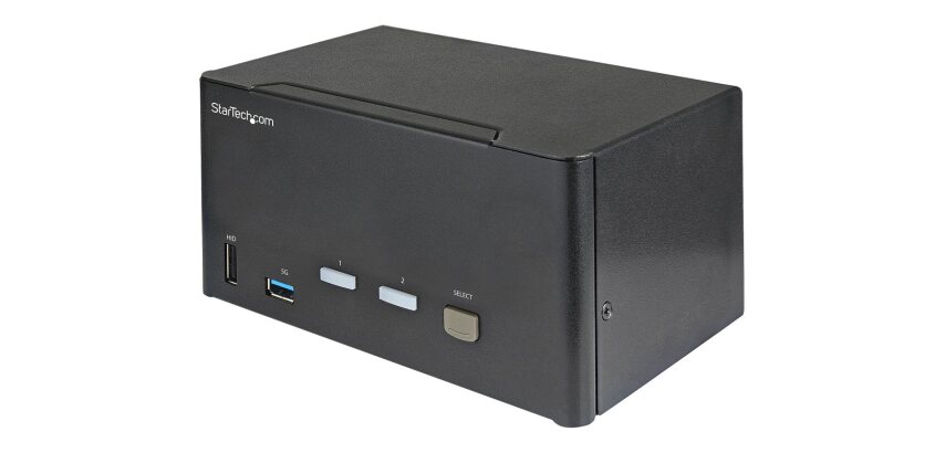 StarTech.com Commutateur KVM DisplayPort 2 Ports pour 3 Moniteurs - 4K 60Hz UHD HDR - KVM de Bureau DP 1.2 avec Hub USB 3.0 2 ports (5Gbps) et 4 Ports USB 2.0 HID, Audio - Commutation par Touches - TAA