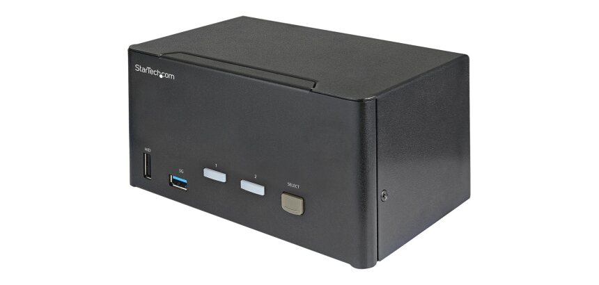 StarTech.com Commutateur KVM DisplayPort 2 Ports pour 3 Moniteurs - 4K 60Hz UHD HDR - KVM de Bureau DP 1.2 avec Hub USB 3.0 2 ports (5Gbps) et 4 Ports USB 2.0 HID, Audio - Commutation par Touches - TAA