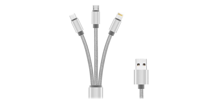 DLH Câble 3 en 1 USB-A vers USB-C / micro USB / Apple lightning