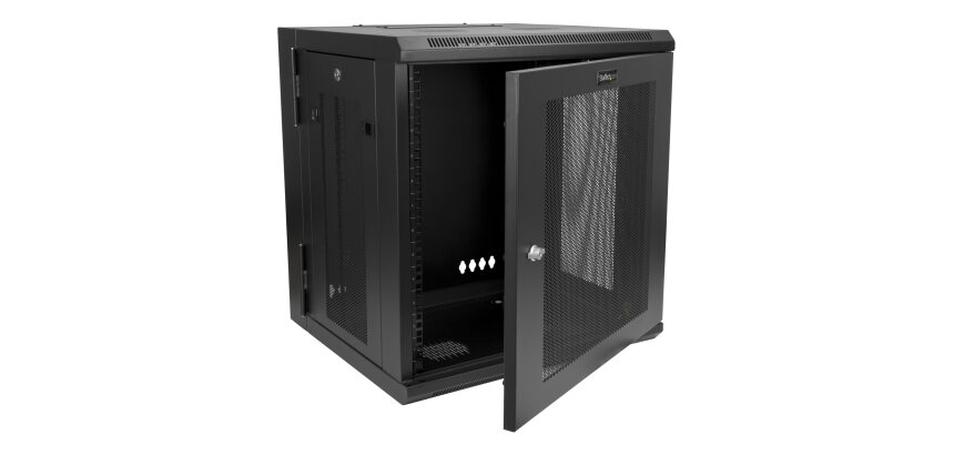 StarTech.com Armoire Réseau Murale à 4 Montants 12U avec Étagère 1U, Armoire Serveur Murale 19" à Charnières pour Équipement IT/AV/Électronique/Ordinateur, Armoire Rack Ventilée Flexible