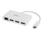 StarTech.com Hub USB-C à 3 ports avec Gigabit Ethernet - USB 3.0 (5Gbps) - USB-C vers 3x USB-A - Blanc
