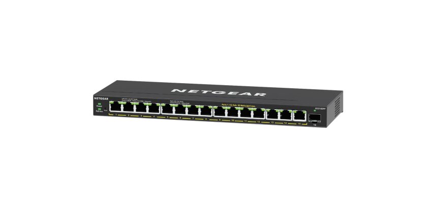 NETGEAR 16-Port High-Power PoE+ Gigabit Ethernet Plus Switch (231W) with 1 SFP port (GS316EPP) Géré Gigabit Ethernet (10/100/1000) Connexion Ethernet, supportant l'alimentation via ce port (PoE) Noir