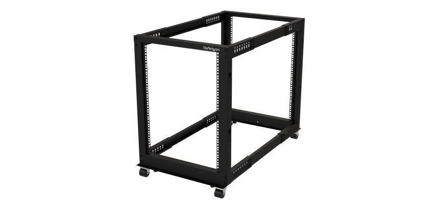 StarTech.com Rack Serveur Mobile 15U 4 Poteaux, Rack Réseau 19" 4 Poteaux avec Roulettes, Rack Roulant avec Profondeur Ajustable pour PC/AV/Données/Informatique - Roulettes, Pieds de nivellement ou Fixation au Sol