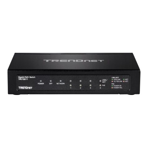 Trendnet TPE-TG611 commutateur réseau Gigabit Ethernet (10/100/1000) Connexion Ethernet, supportant l'alimentation via ce port (PoE) Noir