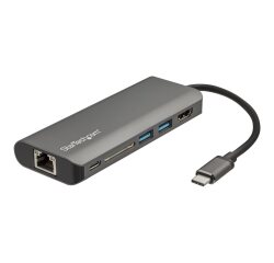 StarTech.com Adaptateur Multiport USB-C - Mini Dock USB-C avec HDMI 4K, 3x USB 3.0 Hub, SD/SDHC, GbE, 60W PD 3.0 Pass-Through - Station d'Accueil USB-C pour PC Portable Type-C/Thunderbolt 3