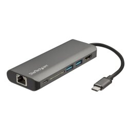 StarTech.com Adaptateur Multiport USB-C - Mini Dock USB-C avec HDMI 4K, 3x USB 3.0 Hub, SD/SDHC, GbE, 60W PD 3.0 Pass-Through - Station d'Accueil USB-C pour PC Portable Type-C/Thunderbolt 3