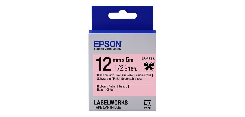 Epson Ruban satin pour étiqueteuse LK-4PBK Noir/Rose 12 mm (5 m)