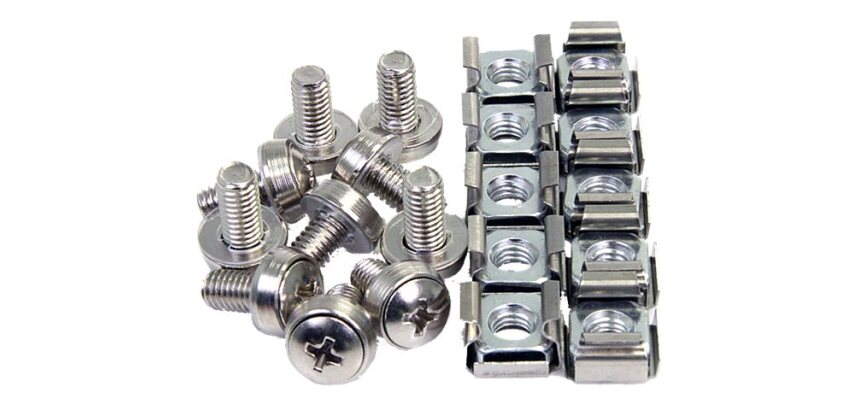 StarTech.com Lot de 50 Vis M6 de 12mm, Écrous Cage à Trou Carré et Outil d'Installation, Kit de Fixation pour Baies de Serveurs, Armoires et Boîtiers de 19" ou 10", Argent - TAA