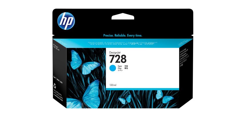 Cartouche d'encre HP 728 designjet originale - encre à colorants 130 ml - couleurs séparées