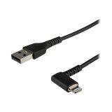 StarTech.com Câble USB-A vers Lightning Noir Robuste 1m Coudé à 90° - Câble de Charge/Synchronisation USB Type A vers Lightning en Fibre Aramide Robuste et Résistante - Certifié Apple MFi - iPhone